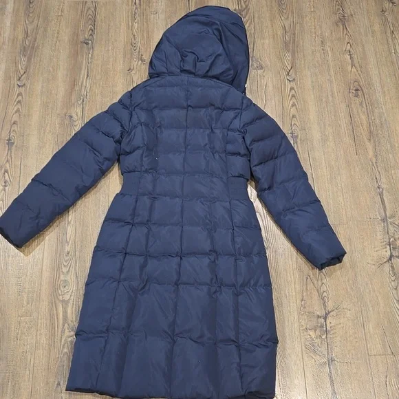 Cole Haan | Long Navy Hooded Puffer Coat Size Small - Picture 4 of 12